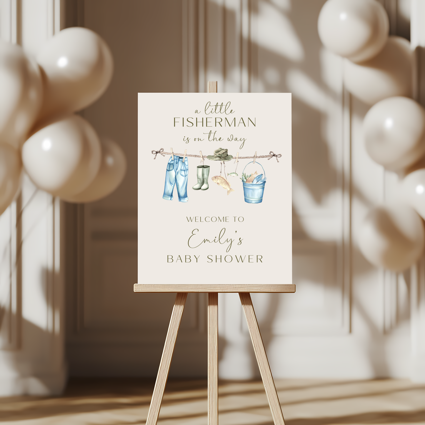 Baby Shower Welcome Sign - A Little Fisherman Is On The Way Fishing Gear Outdoors BS160