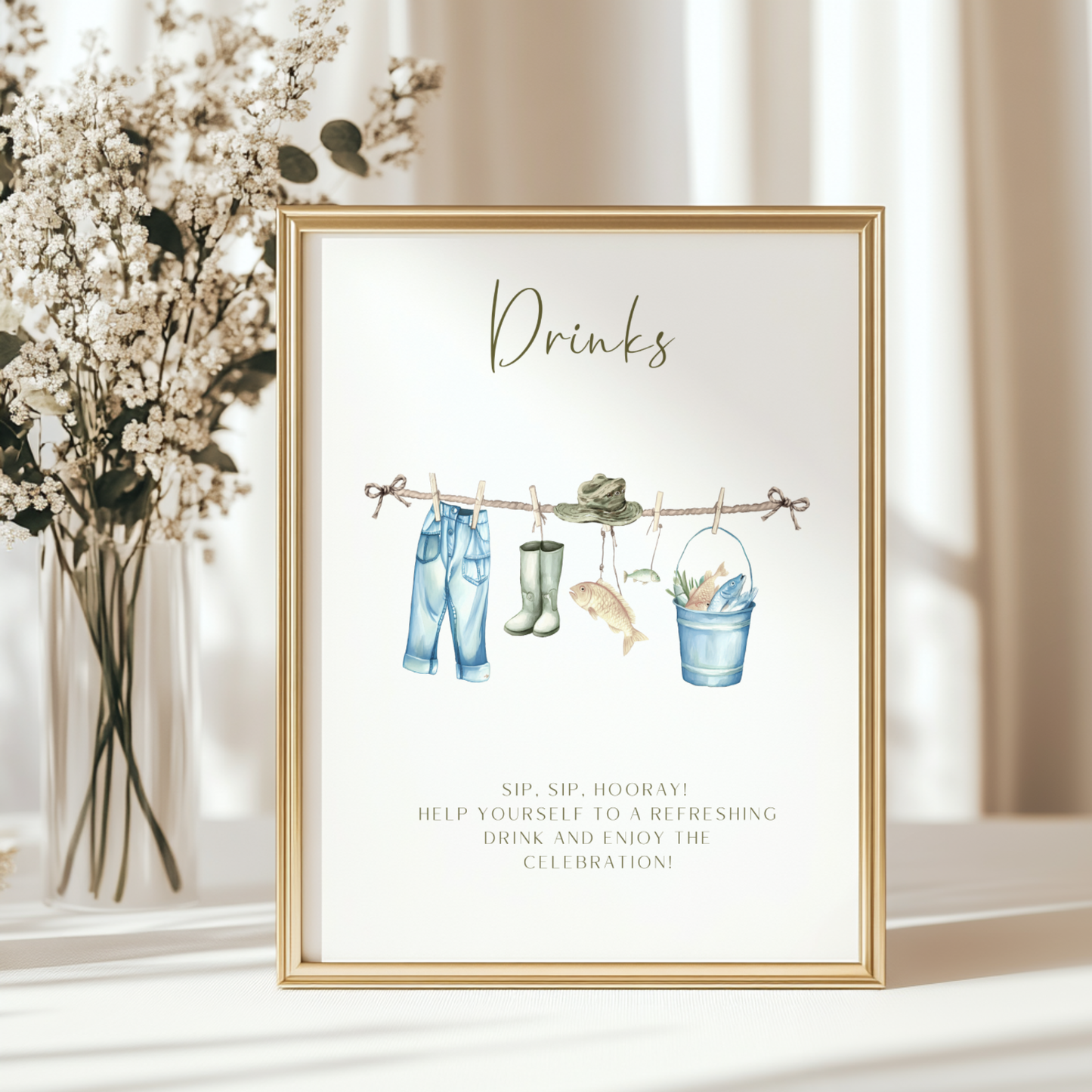 Baby Shower Table Sign Bundle - Fishing Outdoors Reel Hunting A Little Fisherman BS160