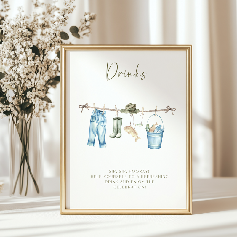 Baby Shower Table Sign Bundle - Fishing Outdoors Reel Hunting A Little Fisherman BS160