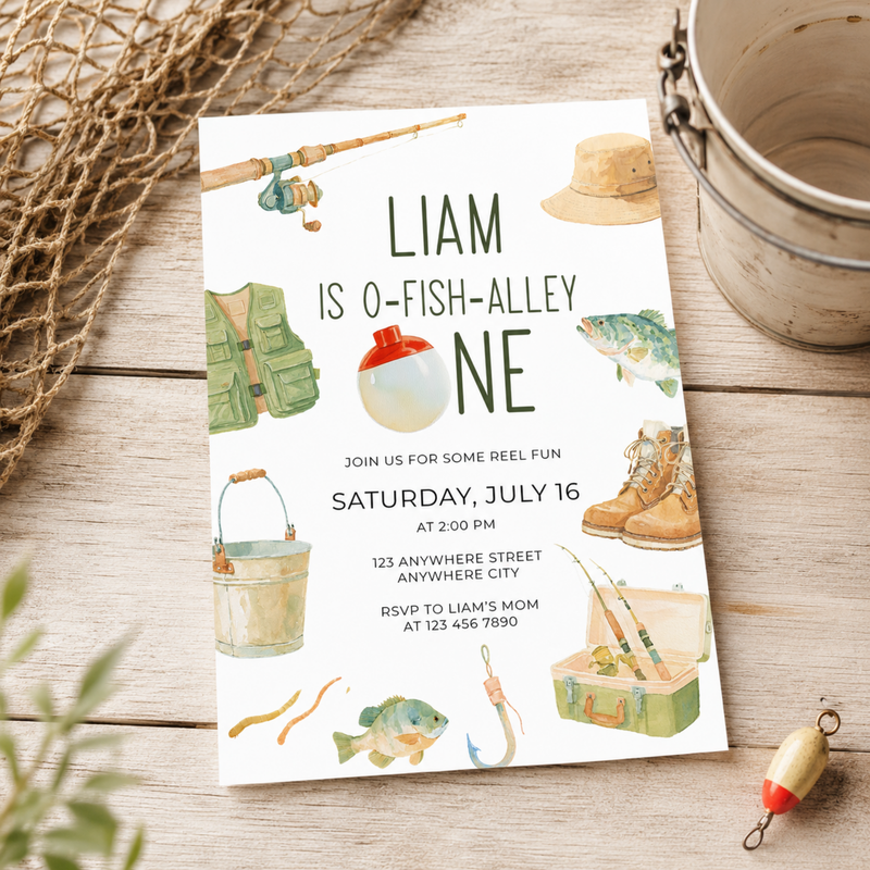 O-Fish-Alley One Birthday Invitation Template L153