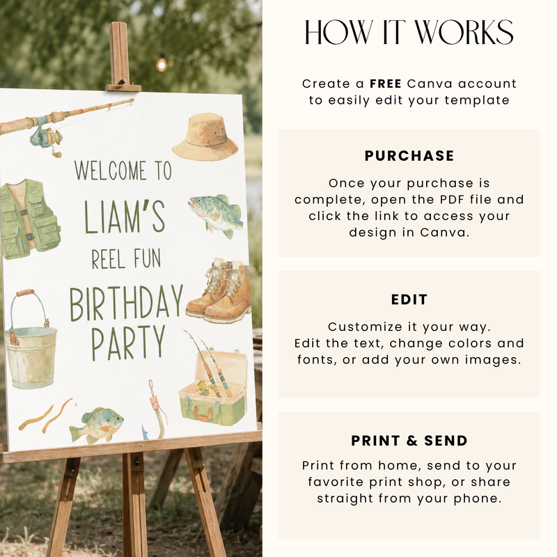 Fishing Birthday Welcome Sign Template L153