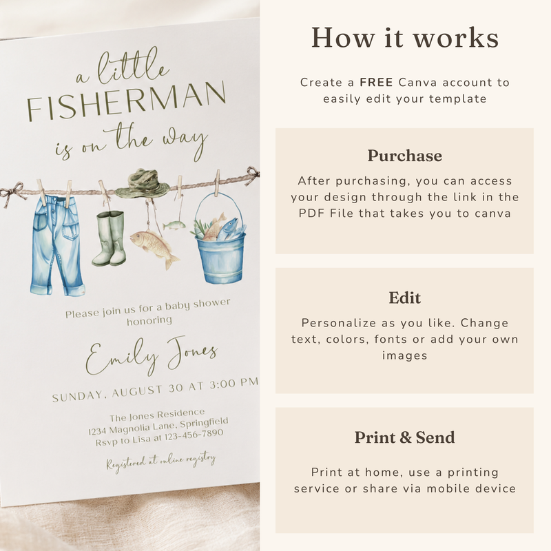 Little Fisherman Baby Shower Invitation Bundle BS160