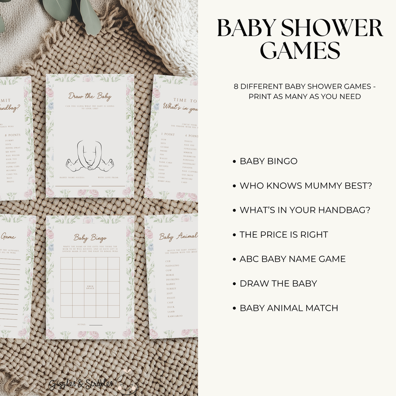 Pastel Floral Baby Shower Games Bundle BS253