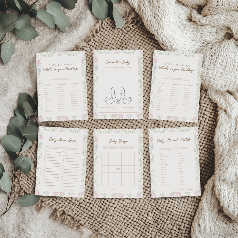 Pastel Floral Baby Shower Games Bundle BS253