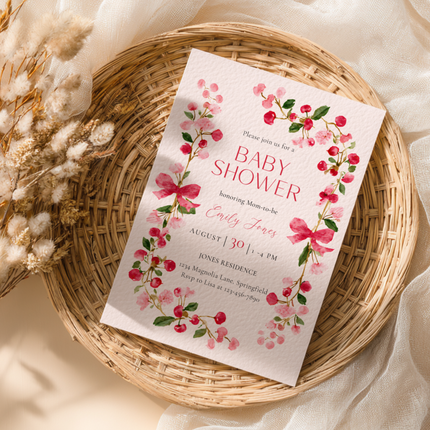 Baby Shower Invitation - Watercolor Floral Baby In Bloom Girl BS168