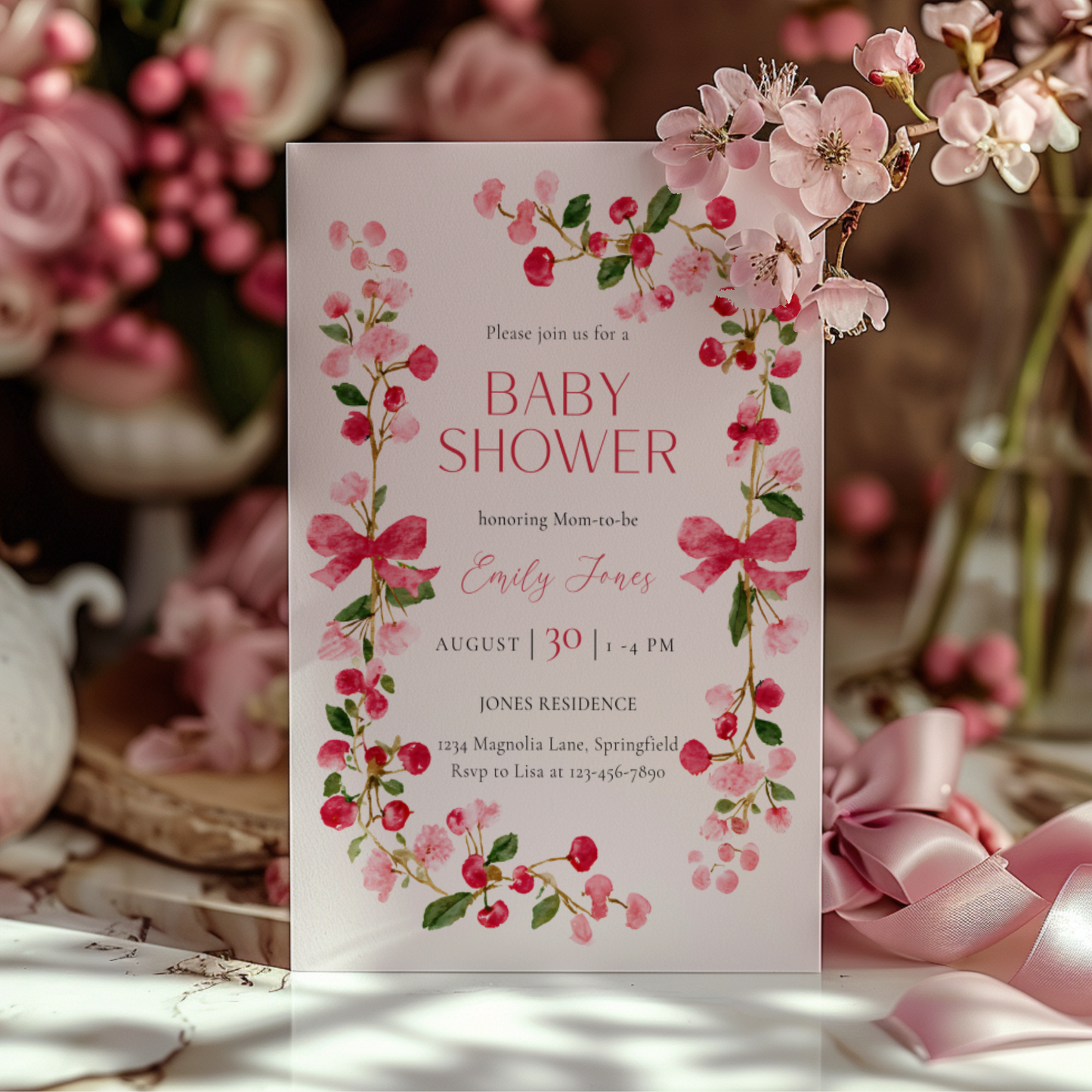 Baby Shower Invitation - Watercolor Floral Baby In Bloom Girl BS168