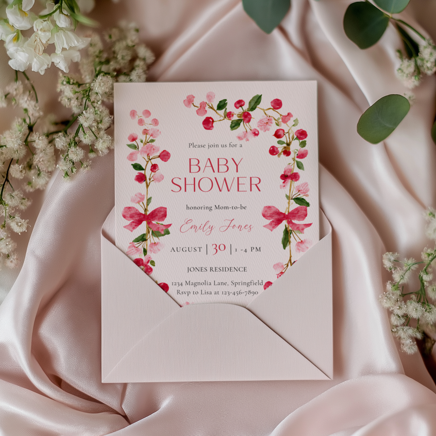 Baby Shower Invitation - Watercolor Floral Baby In Bloom Girl BS168