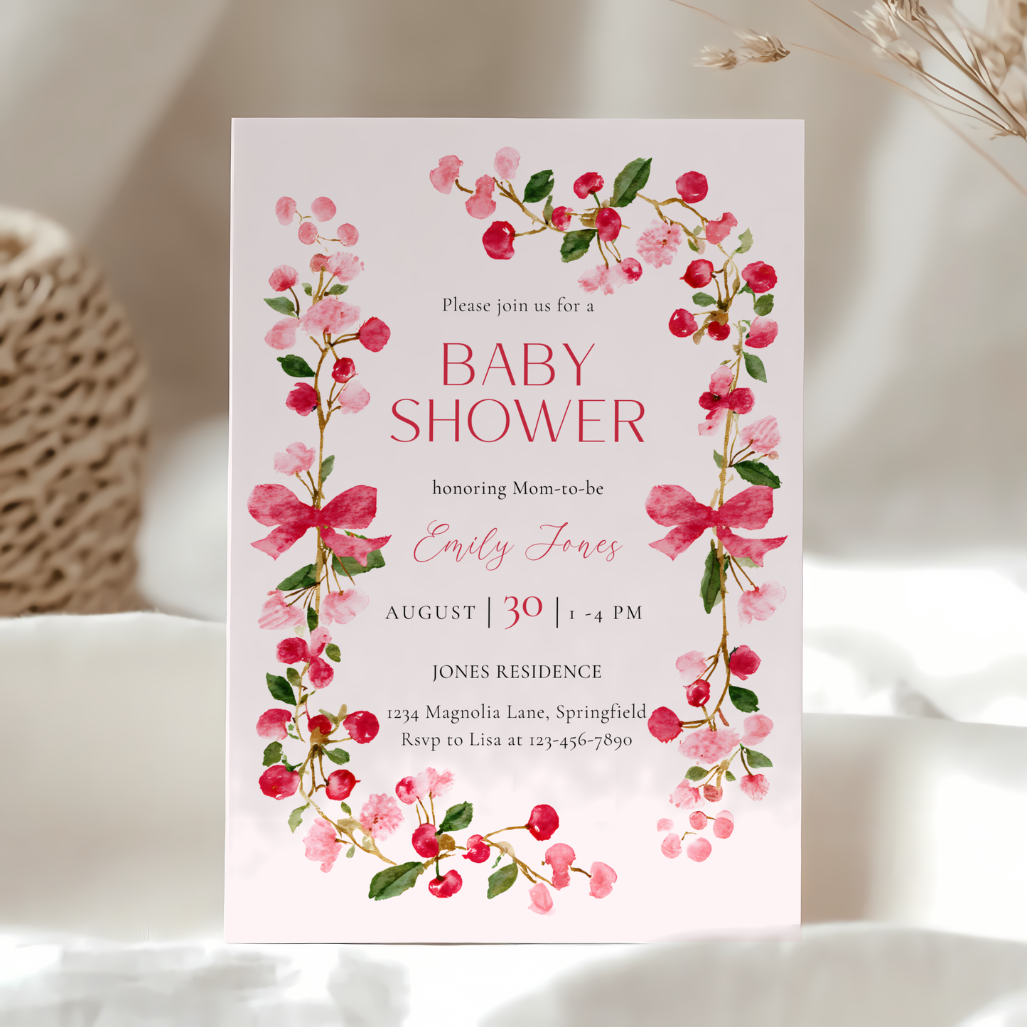 Baby Shower Invitation - Watercolor Floral Baby In Bloom Girl BS168