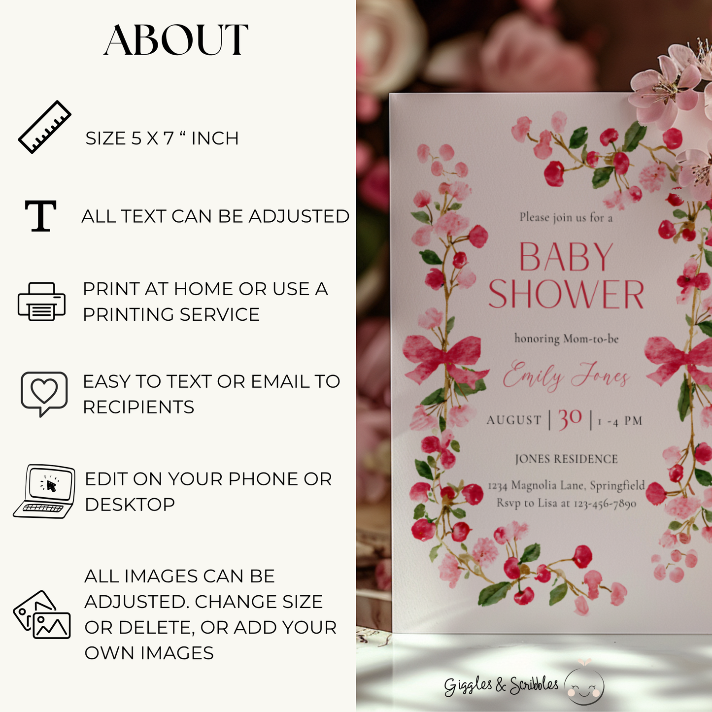 Baby Shower Invitation - Watercolor Floral Baby In Bloom Girl BS168