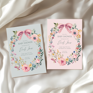 Baby Shower Invitation - Vintage Florals with Pink Bow BS71
