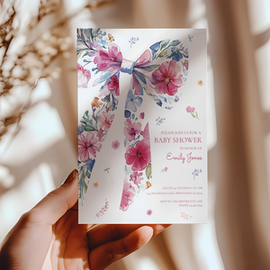 Baby Shower Invitation - Floral Bow with Wildflowers Watercolor BS79
