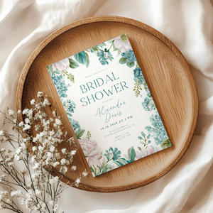 Teal Blue Floral Bridal Shower Invitation L87