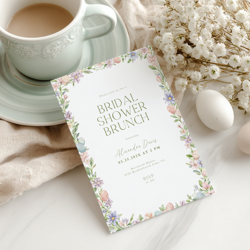 Easter Floral Spring Bridal Shower Brunch Invitation L106