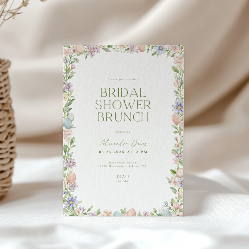 Easter Floral Spring Bridal Shower Brunch Invitation L106