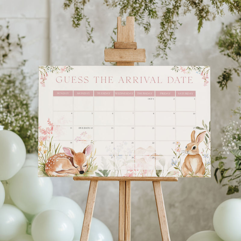 Floral Woodland Baby Shower Game Sign - Guess The Arrival Date BS188