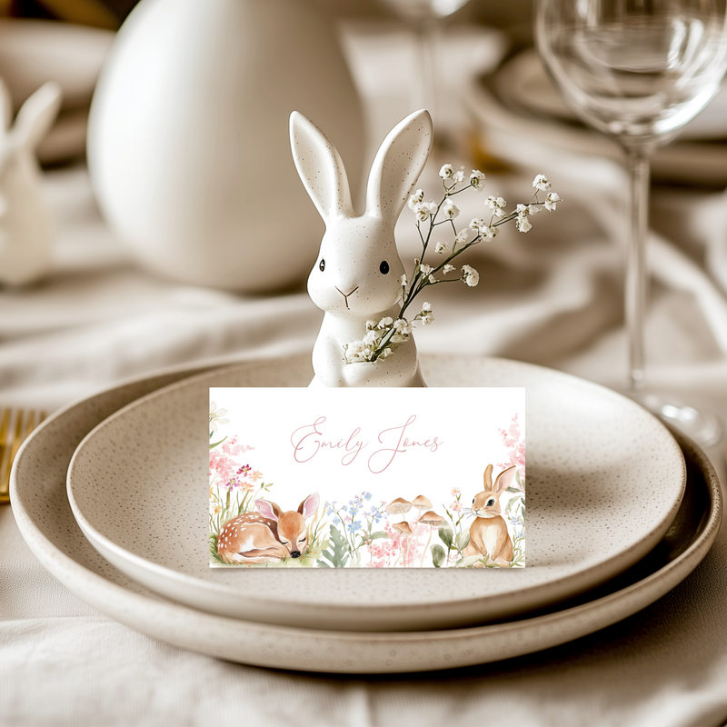 Floral Woodland Place Cards with Deer and Bunny BS188