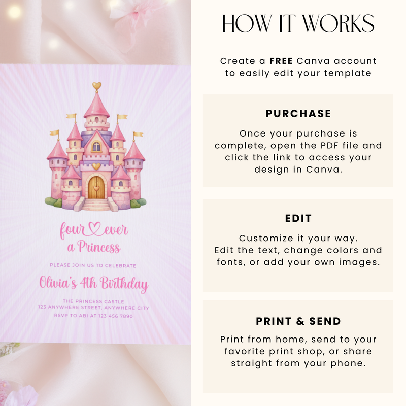 Four Ever a Princess 4th Birthday Invitation L117