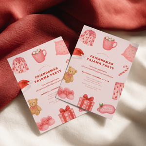Friendsmas Pajama Party Invitation Template - Girls Movie Night Christmas Sleepover L32