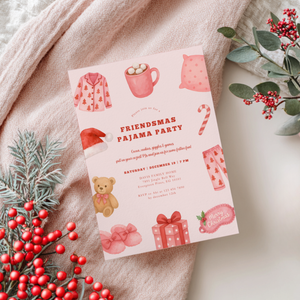 Friendsmas Pajama Party Invitation Template - Girls Movie Night Christmas Sleepover L32