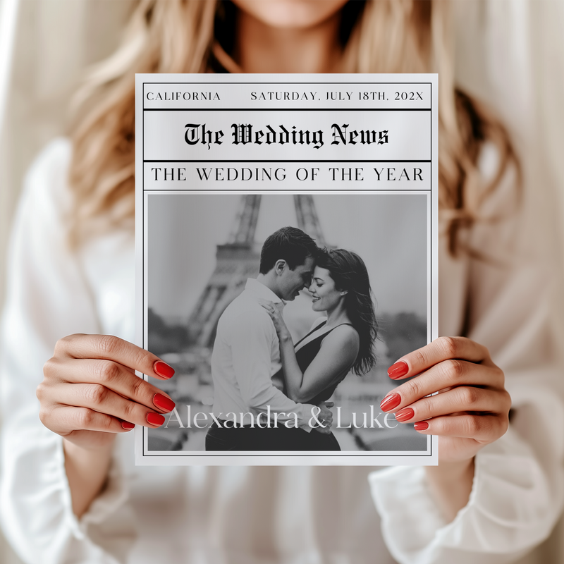 Editable Wedding Newspaper Template with Wedding Program Timeline L25