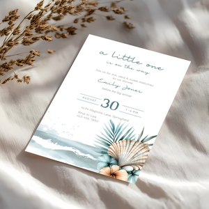 Baby Shower Invitation - Blue Ocean Beach Shell Palm Gender Neutral BS139