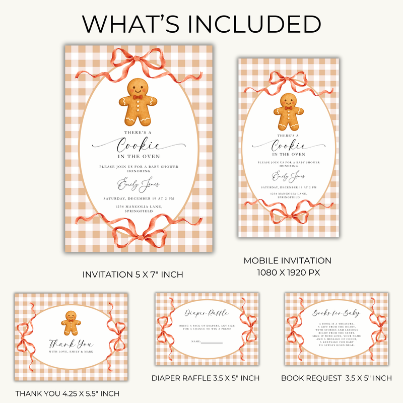 Gingerbread Cookie Christmas Baby Shower Invitation Bundle BS267