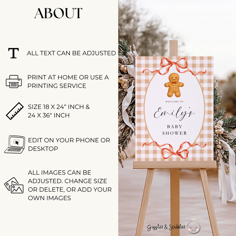 Christmas Gingerbread Cookie Baby Shower Welcome Sign BS267
