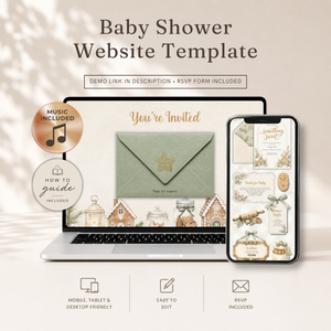 Sage Green Gingerbread Baby Shower Website Invitation with RSVP BS330