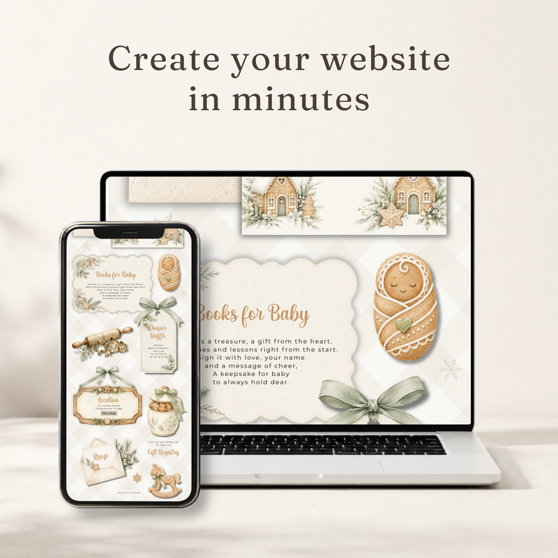 Sage Green Gingerbread Baby Shower Website Invitation with RSVP BS330