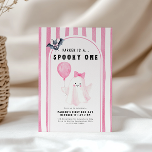 Girl Halloween First Birthday Invitation Spooky One L41