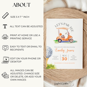 Baby Shower Invitation - Orange Golf Cart Let's Par-Tee Little Putter BS165