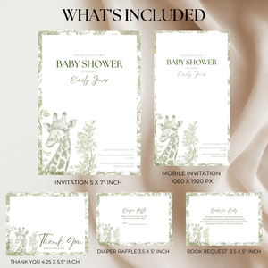 Baby Shower Invitation Bundle - Green Safari Chinoiserie Giraffe BS21