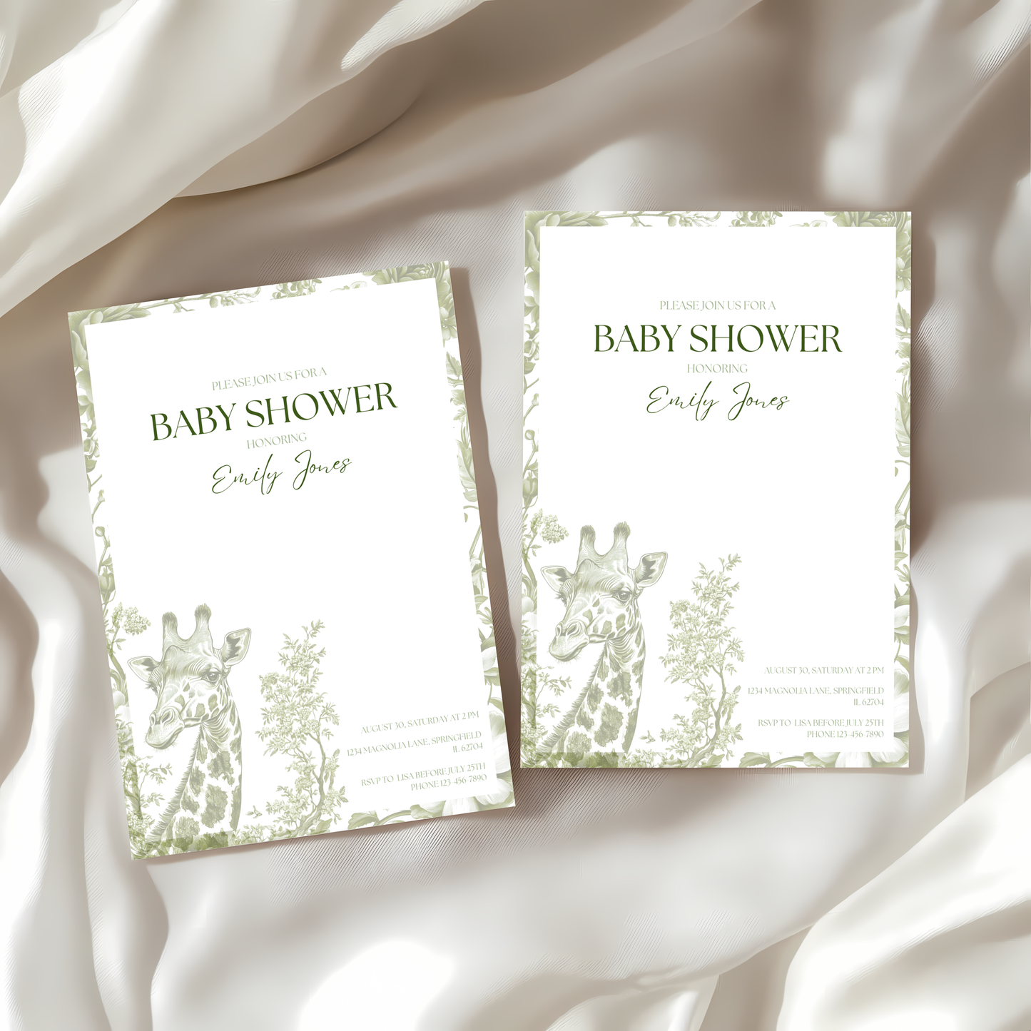 Baby Shower Invitation - Green Safari Chinoiserie Giraffe BS21