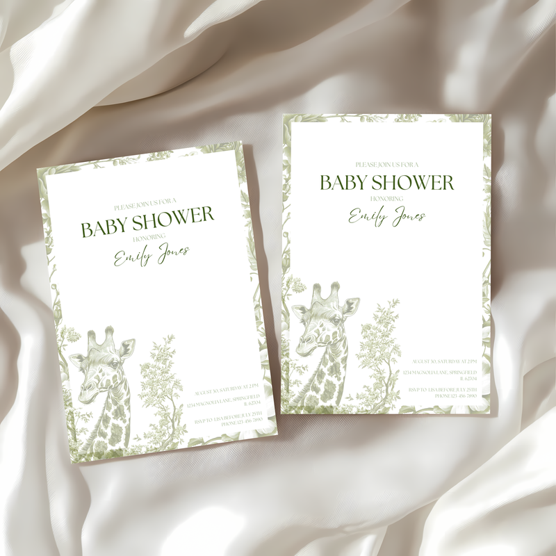 Baby Shower Invitation - Green Safari Chinoiserie Giraffe BS21