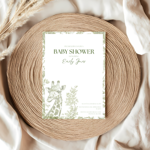 Baby Shower Invitation - Green Safari Chinoiserie Giraffe BS21