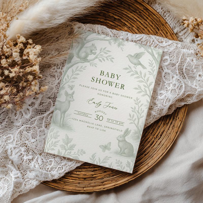 Green Woodland Baby Shower Invitation BS255