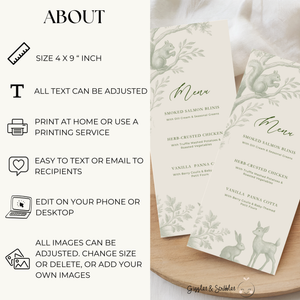 Green Toile Woodland Menu Card BS255