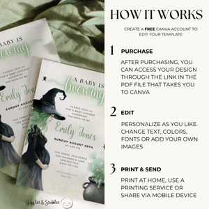 Baby Shower Invitation Bundle - Green Witch Halloween A Baby Is Brewing BS200