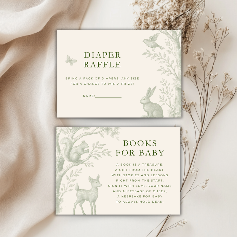 Green Toile Woodland Baby Shower Invitation Bundle BS255