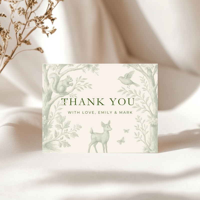 Green Toile Woodland Baby Shower Invitation Bundle BS255