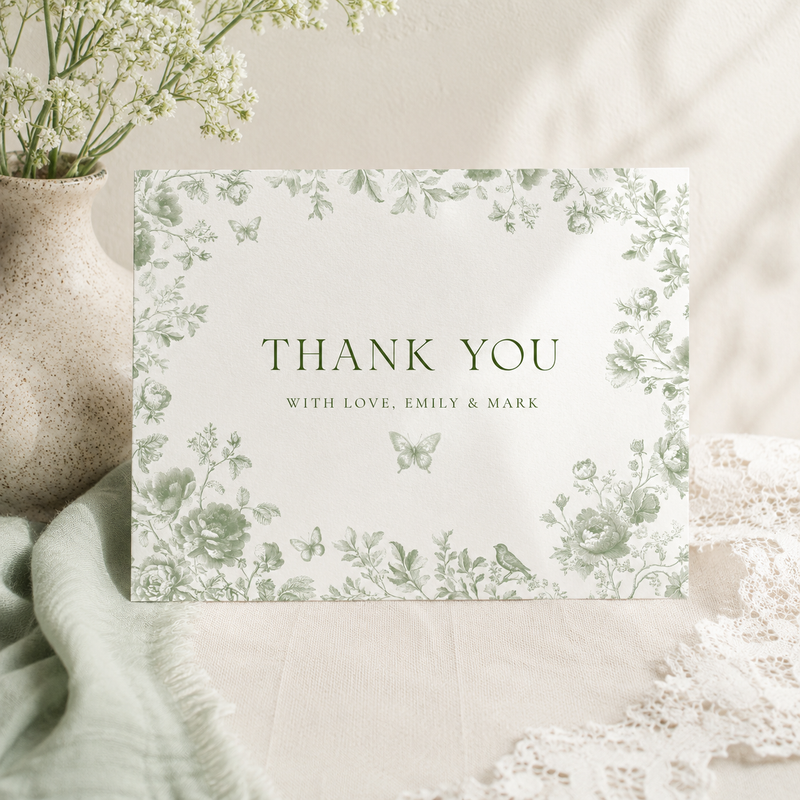 Sage Green Toile Baby Shower Invitation Bundle BS187