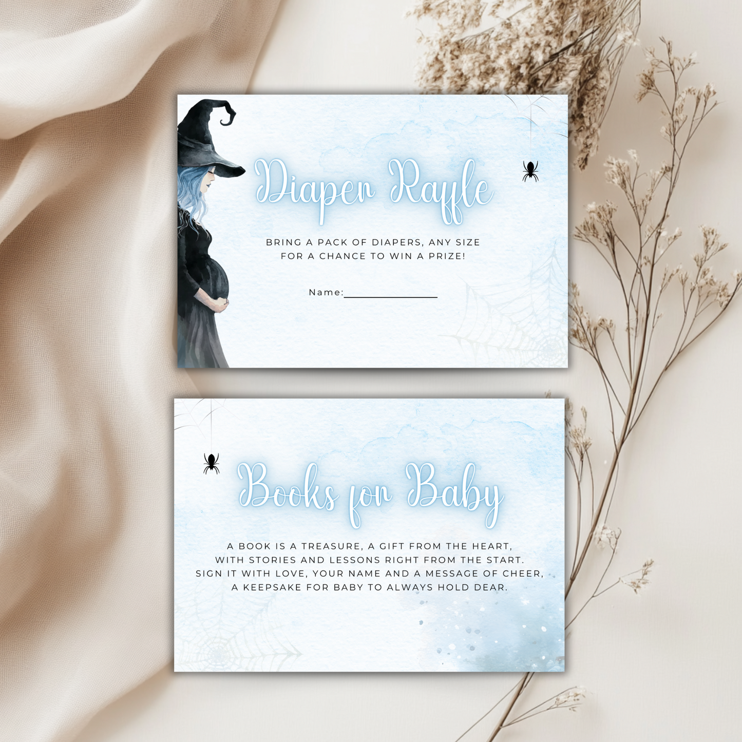 Baby Shower Invitation Bundle - A Baby Is Brewing Halloween Witch Blue BS200