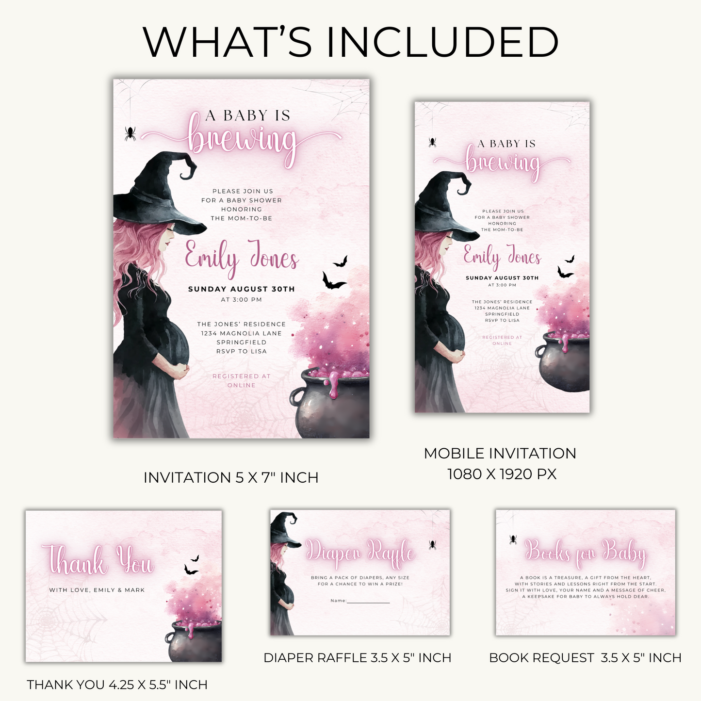 Baby Shower Invitation Bundle - Pink Halloween A Baby Is Brewing BS200