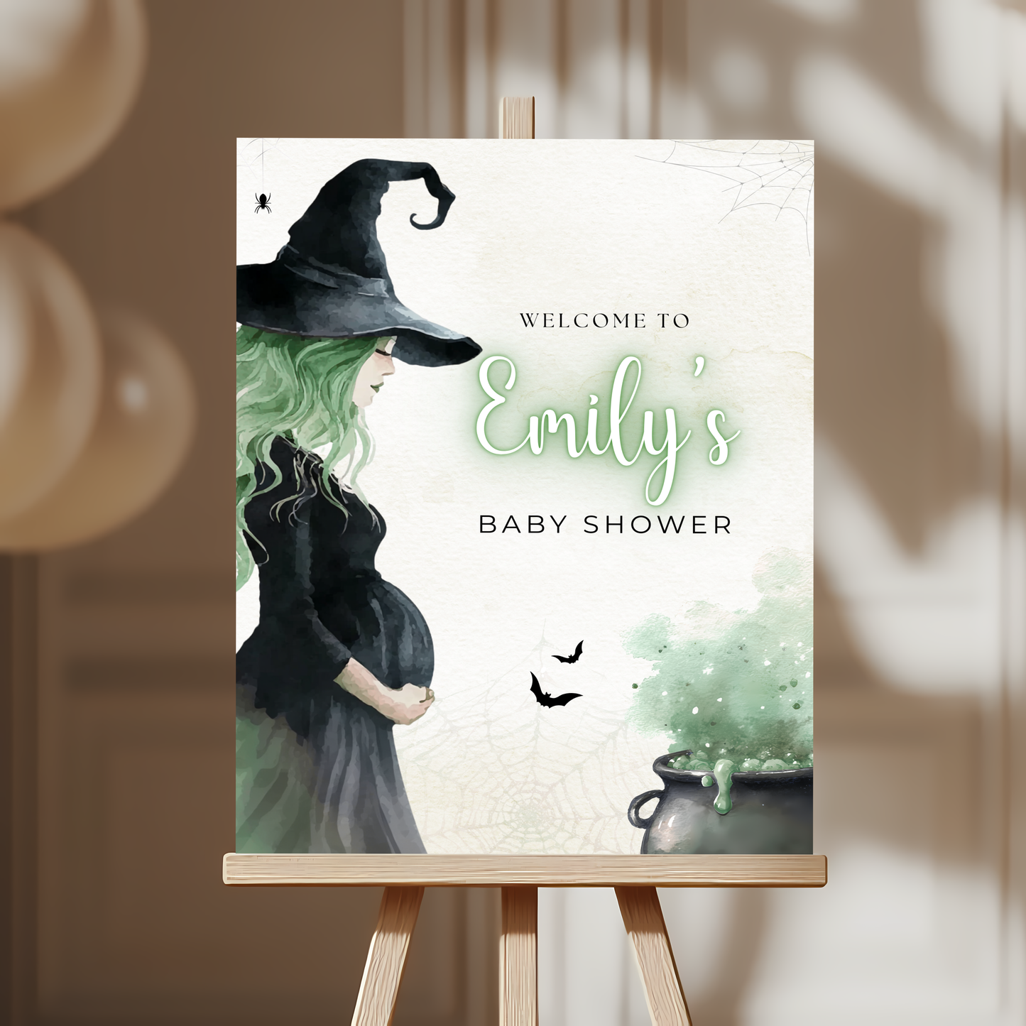 Baby Shower Welcome Sign - Green Witch Halloween BS200