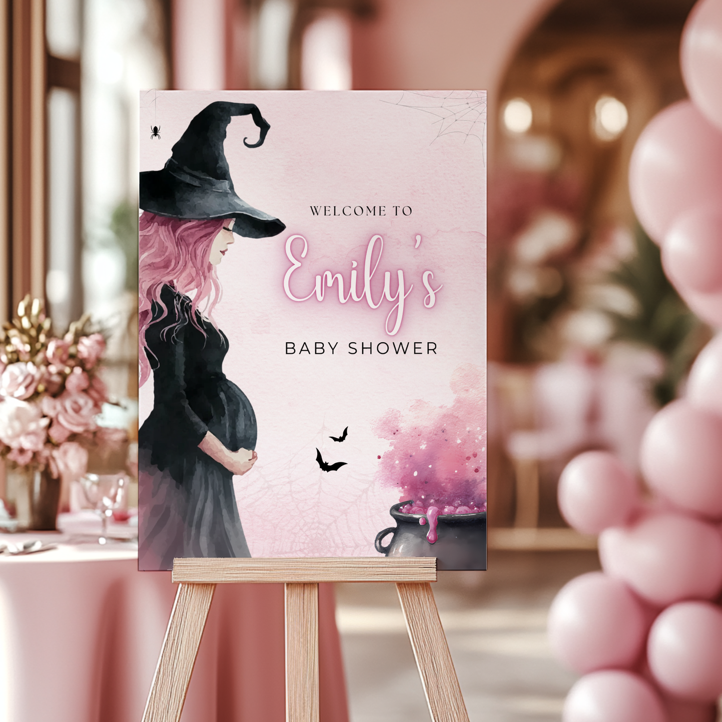 Baby Shower Welcome Sign - Pink Witch Halloween Brewing BS200