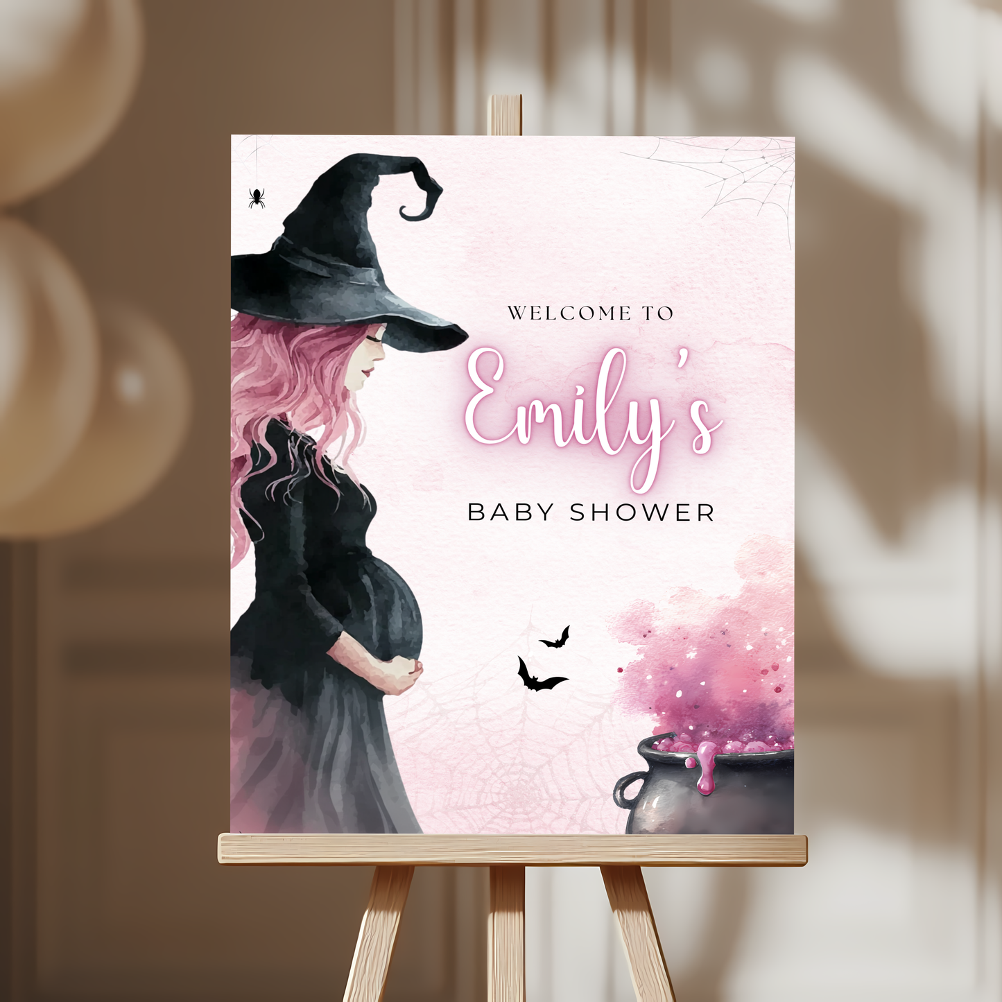 Baby Shower Welcome Sign - Pink Witch Halloween Brewing BS200