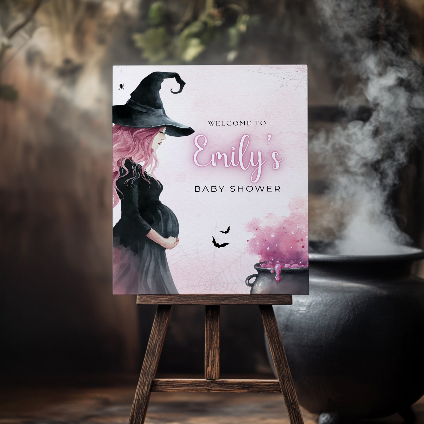 Baby Shower Welcome Sign - Pink Witch Halloween Brewing BS200