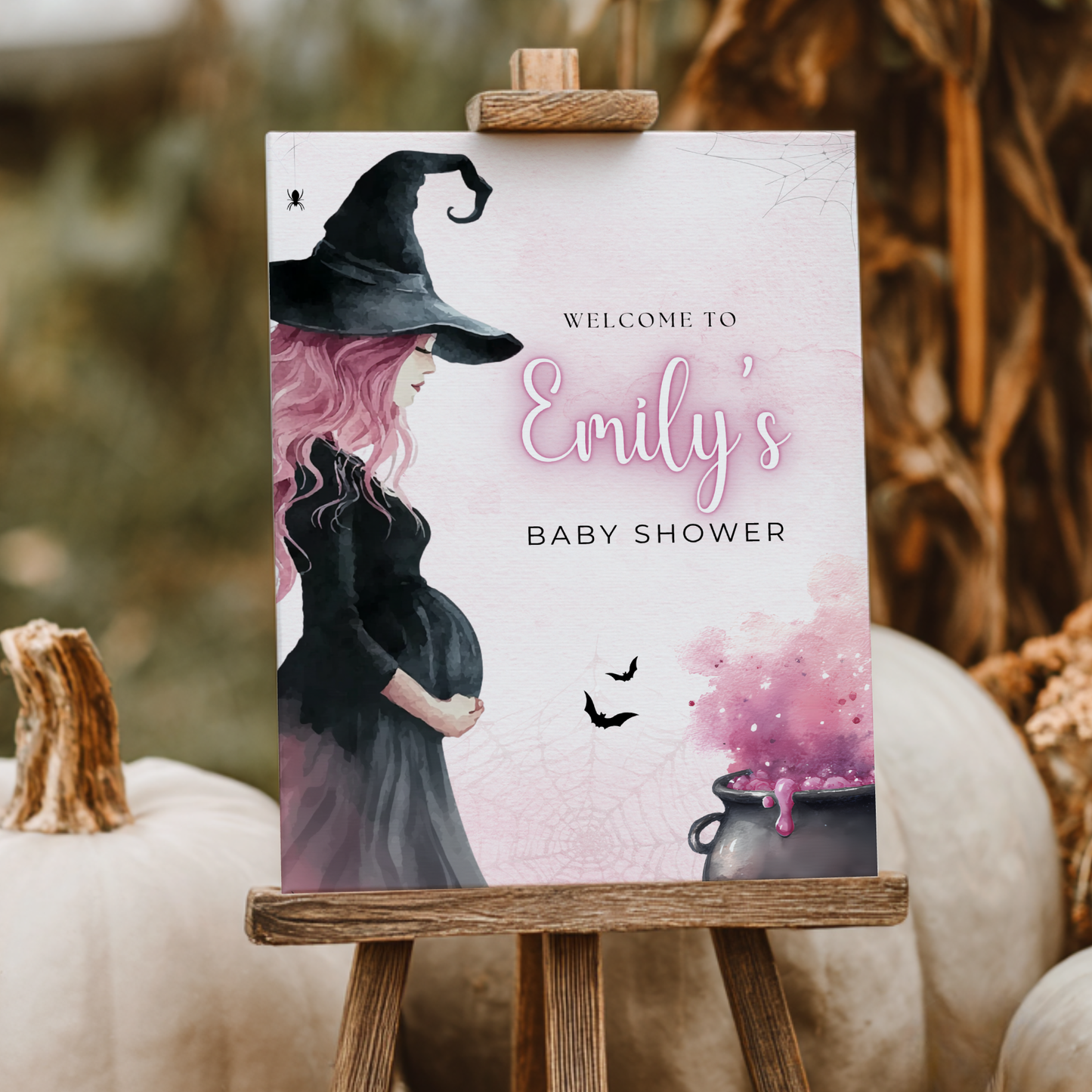 Baby Shower Welcome Sign - Pink Witch Halloween Brewing BS200