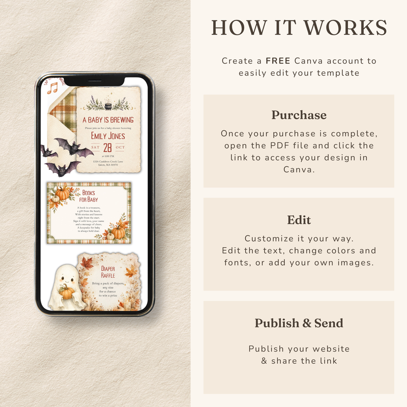 A Baby Is Brewing Halloween Baby Shower Website Invitation with RSVP BS317