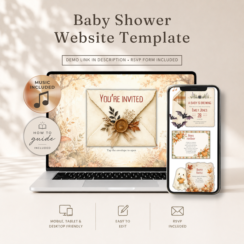 A Baby Is Brewing Halloween Baby Shower Website Invitation with RSVP BS317
